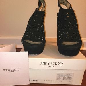 Jimmy Choo black perforated suede sling back